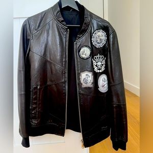 COPY - Men black leather jacket with patches